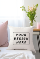 White Pillow mockup with flowers psd