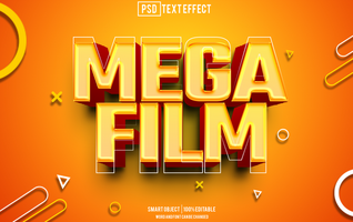 mega película texto efecto, fuente editable, tipografía, 3d texto psd