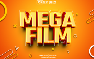 mega film text effect, font editable, typography, 3d text psd