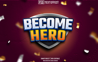 become hero text effect, font editable, typography, 3d text psd