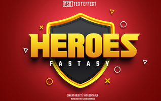 heroes text effect, font editable, typography, 3d text psd