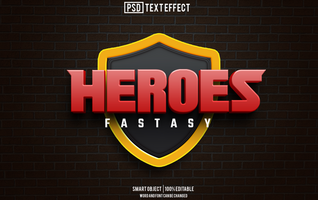 heroes text effect, font editable, typography, 3d text psd