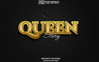 queen text effect, font editable, typography, 3d text psd