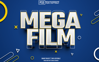 mega film text effect, font editable, typography, 3d text psd