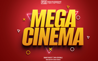 mega cinema text effect, font editable, typography, 3d text psd