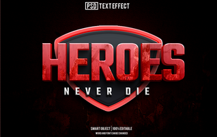 heroes text effect, font editable, typography, 3d text psd