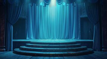 Stage With Blue Curtain and Steps photo