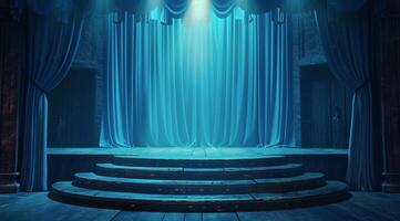 Stage With Blue Curtain and Steps photo