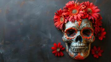 Colorful Skull Surrounded by Flowers photo