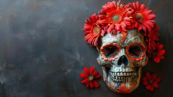 Colorful Skull Surrounded by Flowers photo