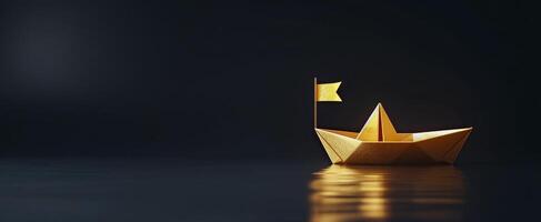 Yellow Origami Boat Floating on Water photo