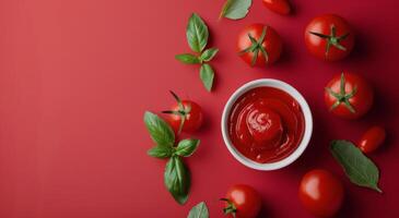 Bowl of Tomato Soup With Tomatoes and Basil photo