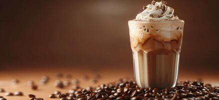 Cup of Coffee With Whipped Cream and Coffee Beans photo