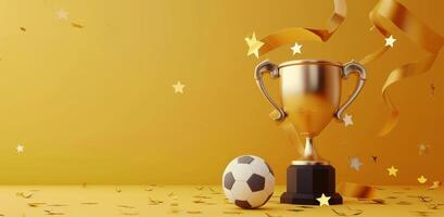 Soccer Ball, Trophy, and Confetti Celebration photo