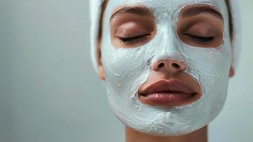 mujer vistiendo blanco máscara foto