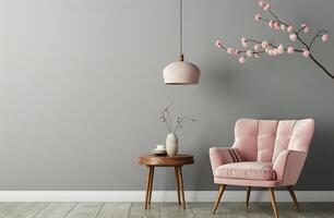 Living Room With a Pink Chair and Table photo