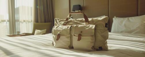 White Bag on Bed photo