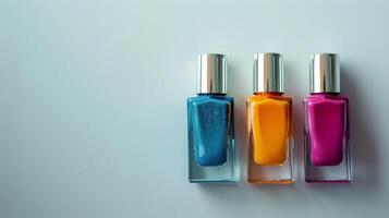 Row of Different Colored Nail Polish Bottles photo