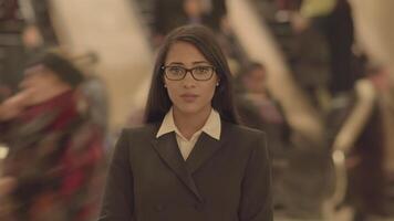 Young Woman Standing in Subway Metro Station Surrounded by Business People video