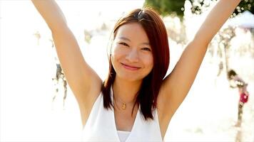 City Lifestyle Portrait of Young Asian Woman Standing on Urban City Street video