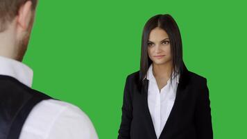 Attractive Young Businesswoman Standing Against Green Screen Background video