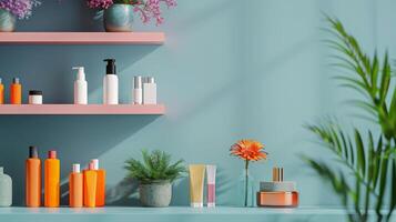 Assorted Cosmetics Displayed on a Shelf photo