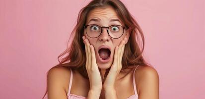 Woman With Glasses Making a Surprised Face photo