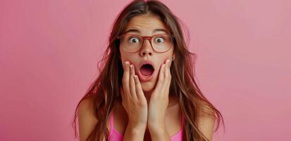 Woman With Glasses Making a Surprised Face photo