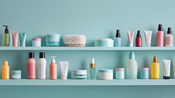 Assorted Cosmetics Displayed on a Shelf photo