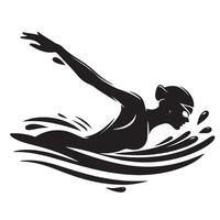 silueta de un hembra nadador en a mitad de carrera vector
