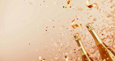 Champagne Bottles and Confetti on Table photo