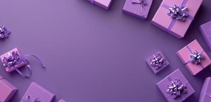 Group of Purple Wrapped Presents Stacked photo