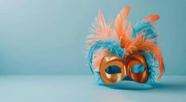Blue Mask With Orange Feathers photo