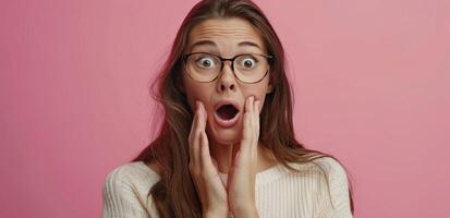 Woman With Glasses Making a Surprised Face photo