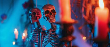 Group of Skeleton Statues With Candles photo