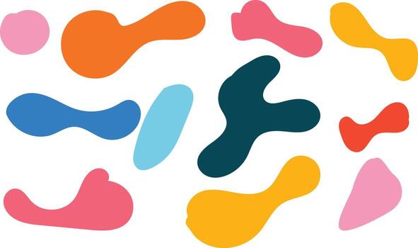 conjunto de líquido formas, redondo resumen orgánico elementos. diferente mancha formas recopilación. habla burbujas en diferente formas y colores aislado en blanco antecedentes. diseño elementos. vector