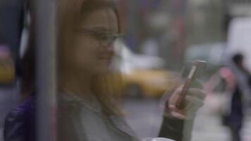 Young Beautiful Caucasian Woman Using Smart Phone in the City video