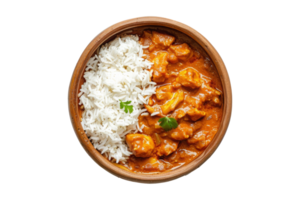 Tikka Masala Curry Hähnchen serviert Über Reis im Schüssel. traditionell indisch Essen png