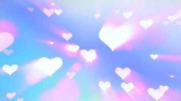 Glowing tender beautiful cute flying love hearts on a blue purple video