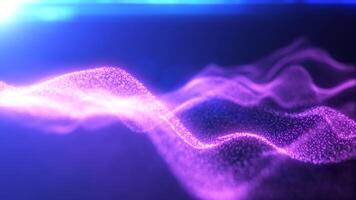 Purple energy glowing magic waves from particles of lines with light rays. Abstract background. High quality 4k , motion animation video