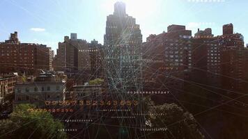 Virtual Data Artificial Intelligence Cyberspace Connected to City Skyline video