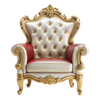 A gold and red chair with a red cushion png