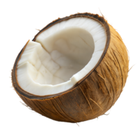 A whole coconut is cut open to reveal its white interior png