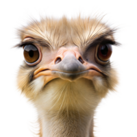 A close up of an ostrich's face with its eyes open and looking at the camera png