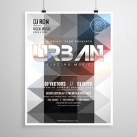 urban music party flyer template with abstract geometric shapes and glowing lights vector