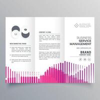 abstract trifold business brochure template with pink stripes in creative style vector