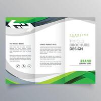 modern creative trifold business brochure template with green abstract wave vector