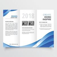 creative tri-fold brochure design template with trndy wave style vector