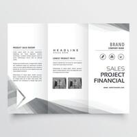 elegant business tri-fold brochure design with gray wavy shapes vector