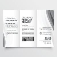 tri-fold business brochure with elegant gray wave vector